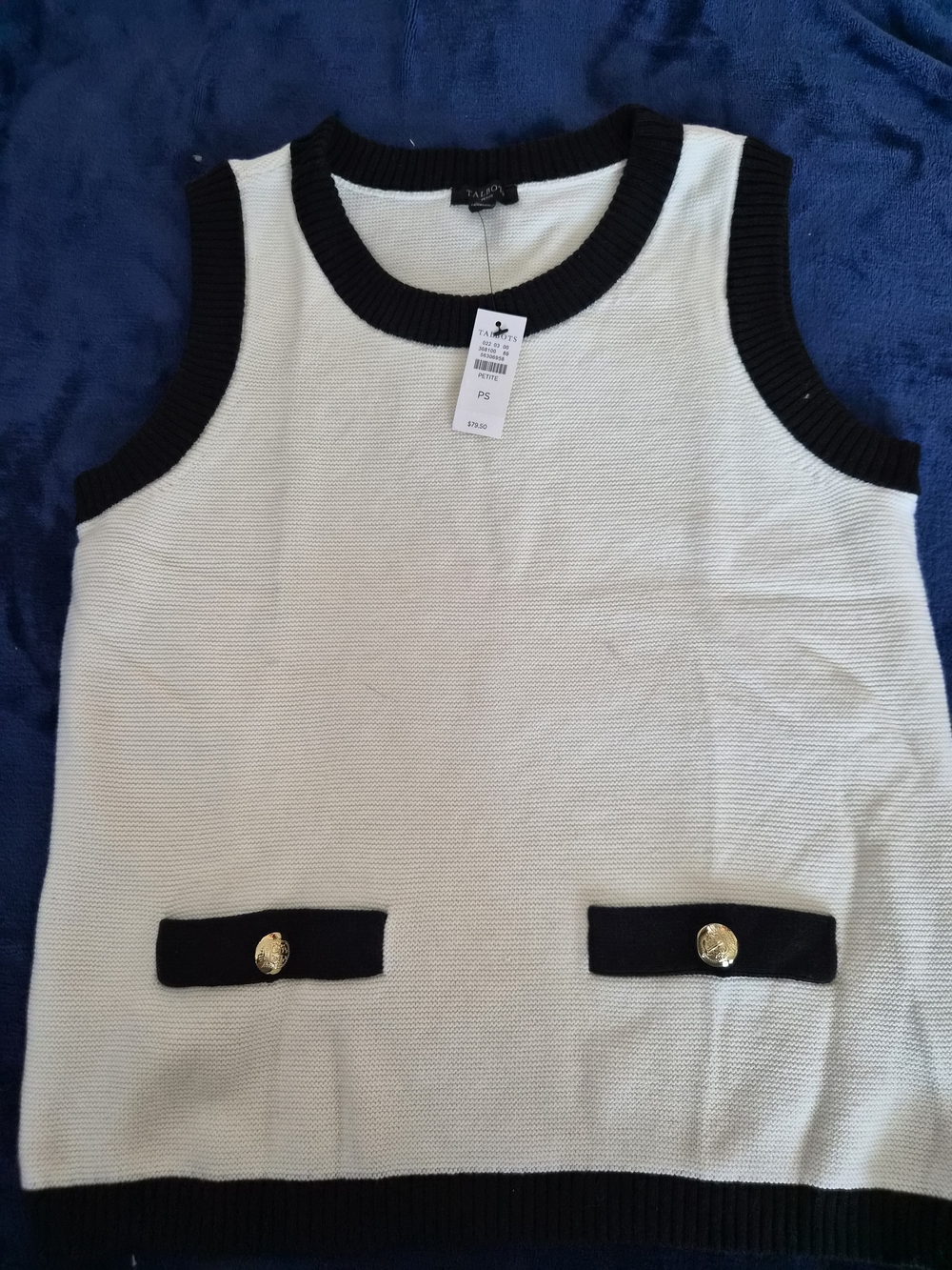 Talbots Cream and Black Sleeveless Crewneck Sweater Tank
